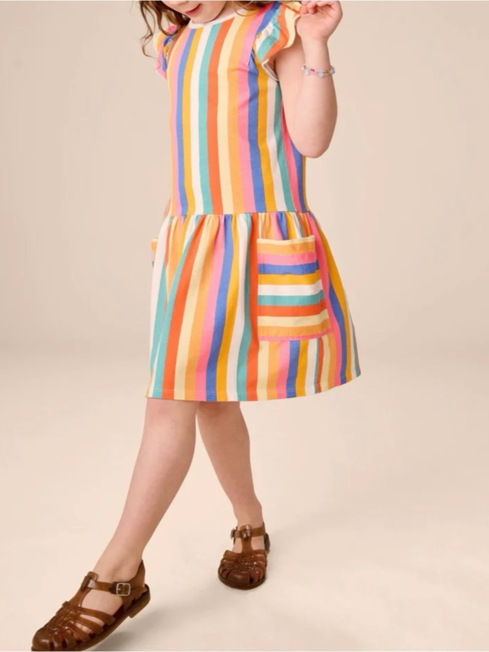 Tea Collection Pastel Rainbow Striped Dress girls size 7